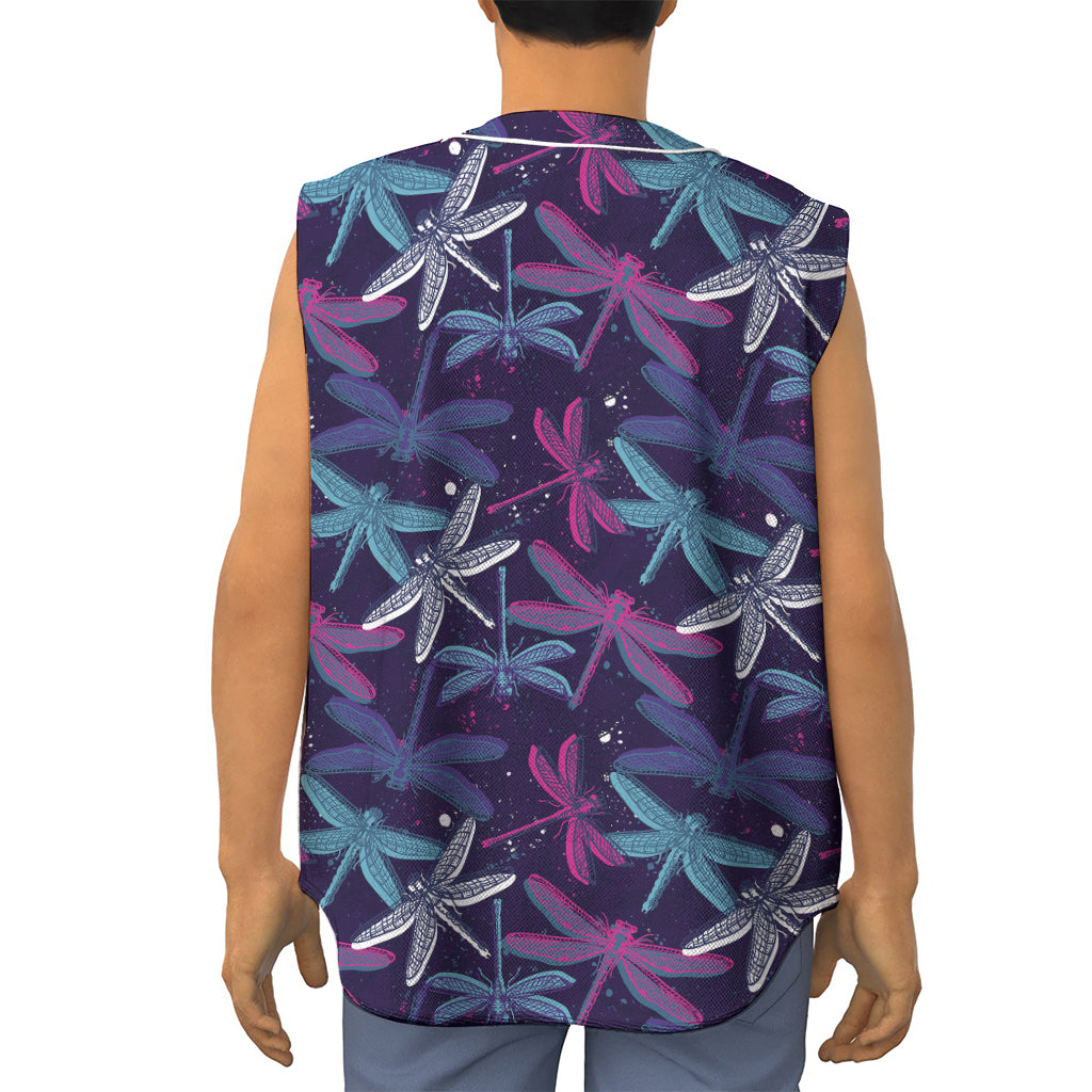 Trippy Dragonfly Pattern Print Sleeveless Baseball Jersey
