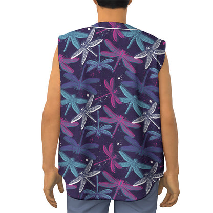 Trippy Dragonfly Pattern Print Sleeveless Baseball Jersey