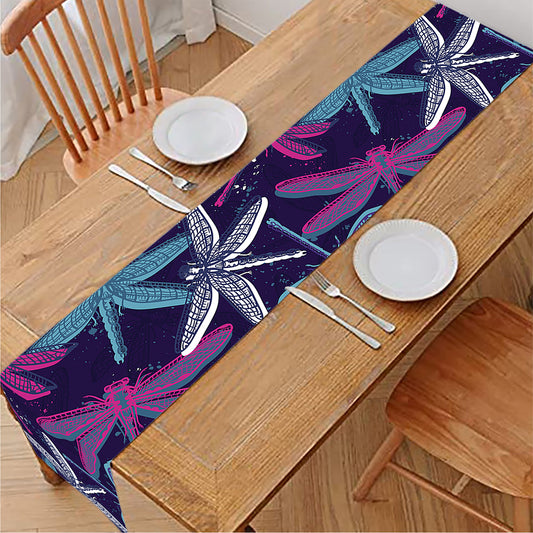 Trippy Dragonfly Pattern Print Table Runner