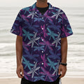 Trippy Dragonfly Pattern Print Textured Short Sleeve Shirt