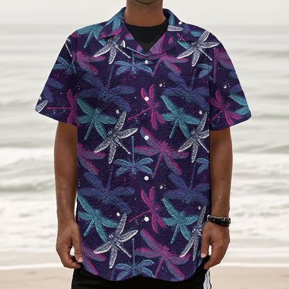 Trippy Dragonfly Pattern Print Textured Short Sleeve Shirt