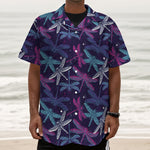 Trippy Dragonfly Pattern Print Textured Short Sleeve Shirt