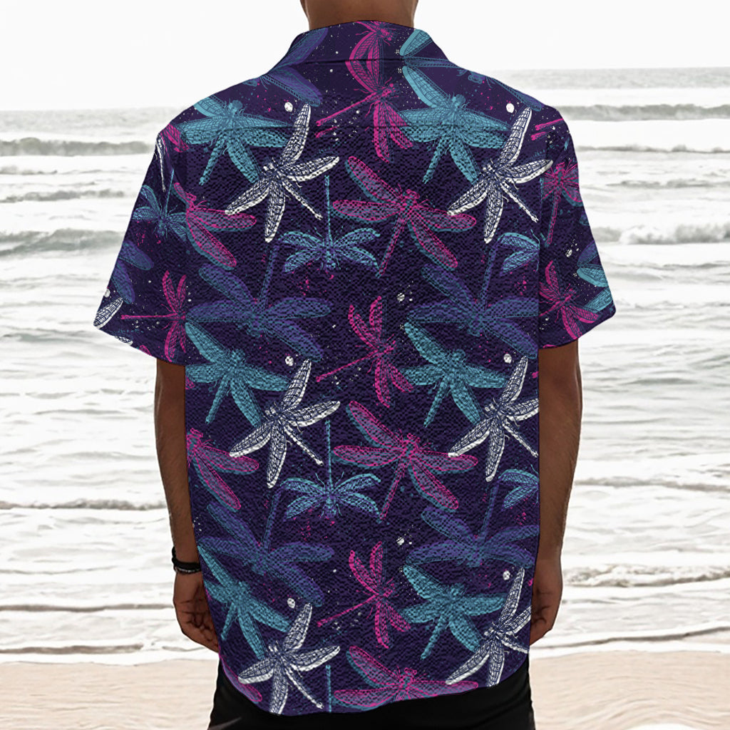 Trippy Dragonfly Pattern Print Textured Short Sleeve Shirt