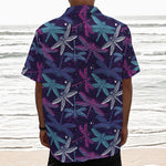Trippy Dragonfly Pattern Print Textured Short Sleeve Shirt