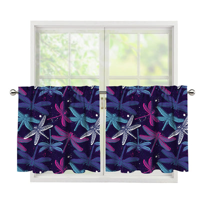 Trippy Dragonfly Pattern Print Tier Curtains