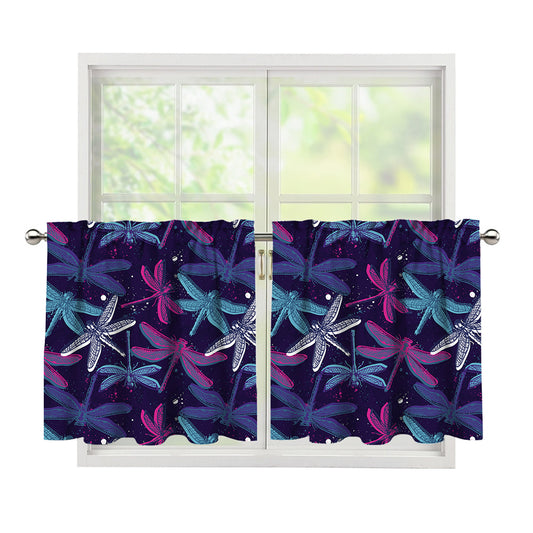 Trippy Dragonfly Pattern Print Tier Curtains