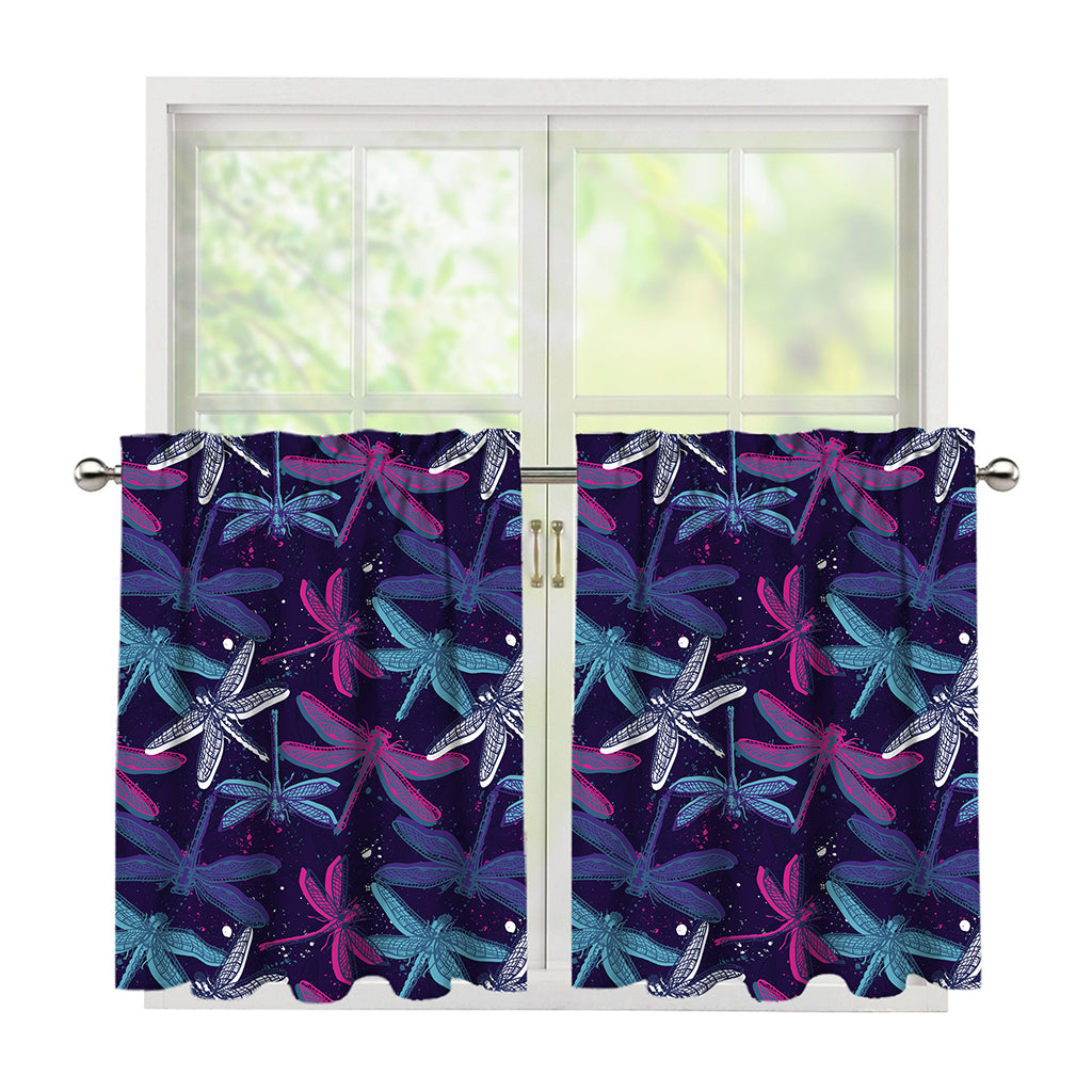Trippy Dragonfly Pattern Print Tier Curtains