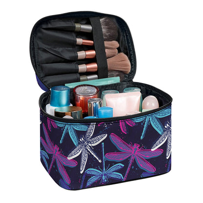 Trippy Dragonfly Pattern Print Travel Makeup Bag