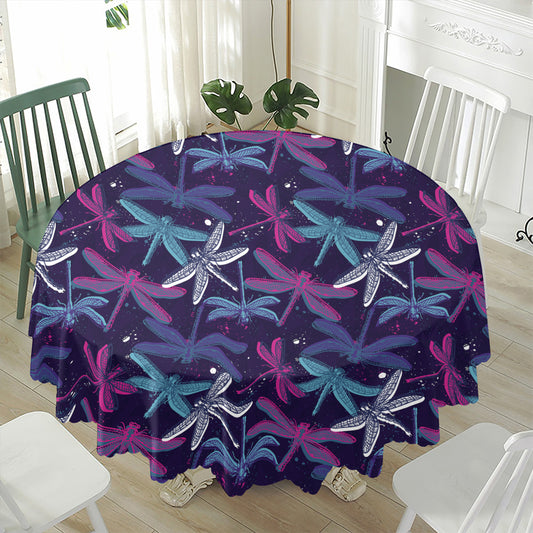Trippy Dragonfly Pattern Print Waterproof Round Tablecloth