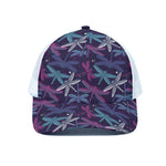 Trippy Dragonfly Pattern Print White Mesh Trucker Cap