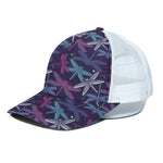 Trippy Dragonfly Pattern Print White Mesh Trucker Cap