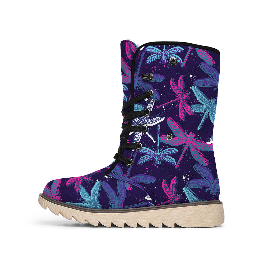 Trippy Dragonfly Pattern Print Winter Boots