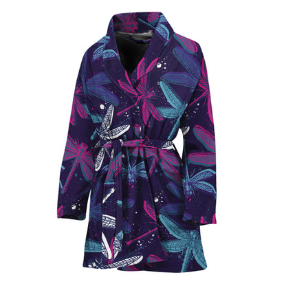 Trippy Dragonfly Pattern Print Women's Bathrobe