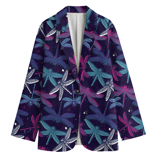 Trippy Dragonfly Pattern Print Women's Blazer
