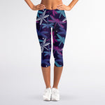 Trippy Dragonfly Pattern Print Women's Capri Leggings