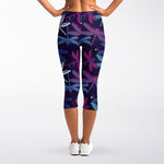 Trippy Dragonfly Pattern Print Women's Capri Leggings