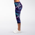 Trippy Dragonfly Pattern Print Women's Capri Leggings