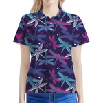 Trippy Dragonfly Pattern Print Women's Polo Shirt