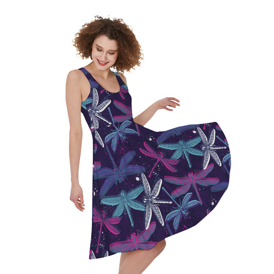 Trippy Dragonfly Pattern Print Women's Sleeveless Dress
