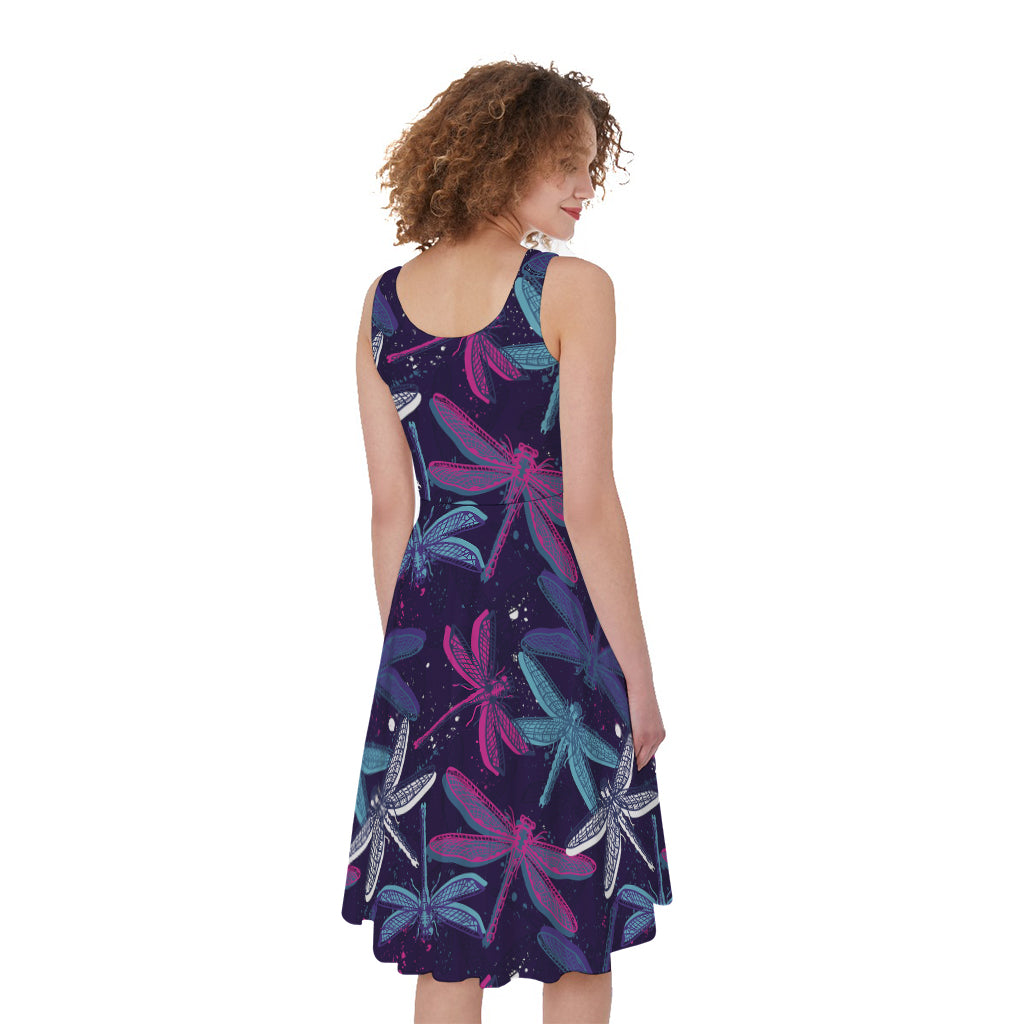 Trippy Dragonfly Pattern Print Women's Sleeveless Dress