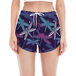 Trippy Dragonfly Pattern Print Women's Split Running Shorts