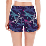 Trippy Dragonfly Pattern Print Women's Split Running Shorts
