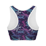 Trippy Dragonfly Pattern Print Women's Sports Bra
