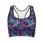 Trippy Dragonfly Pattern Print Women's Sports Bra