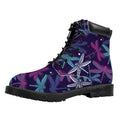 Trippy Dragonfly Pattern Print Padded Collar Lace Up Boots