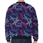 Trippy Dragonfly Pattern Print Zip Sleeve Bomber Jacket