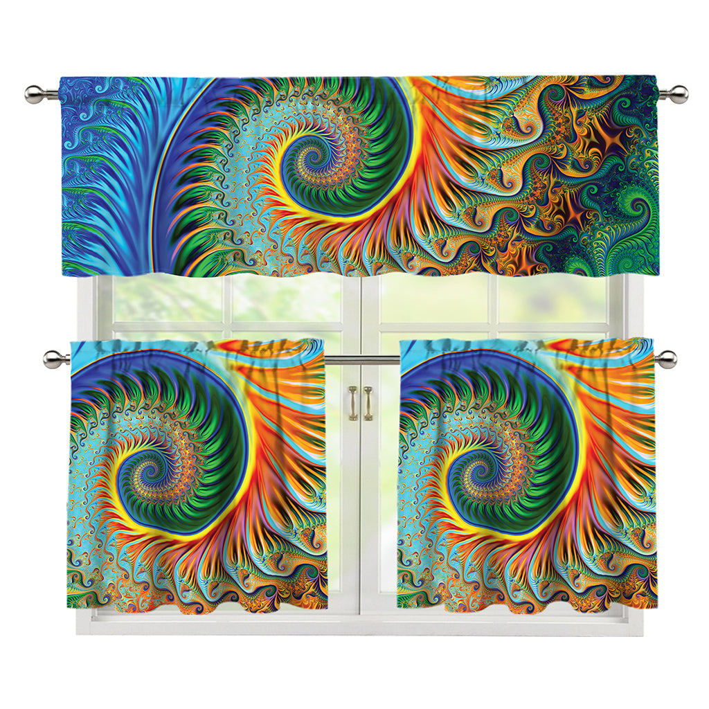 Trippy Fractal Print 3 Piece Kitchen Curtains