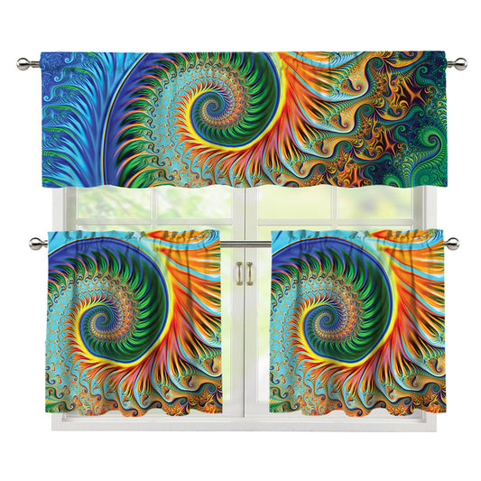 Trippy Fractal Print 3 Piece Kitchen Curtains