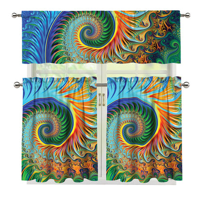 Trippy Fractal Print 3 Piece Kitchen Curtains