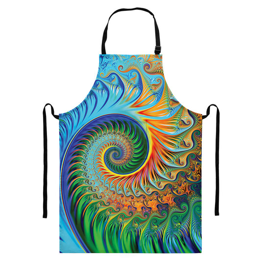 Trippy Fractal Print Bib Apron With Pocket