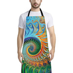 Trippy Fractal Print Bib Apron With Pocket