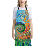 Trippy Fractal Print Bib Apron With Pocket