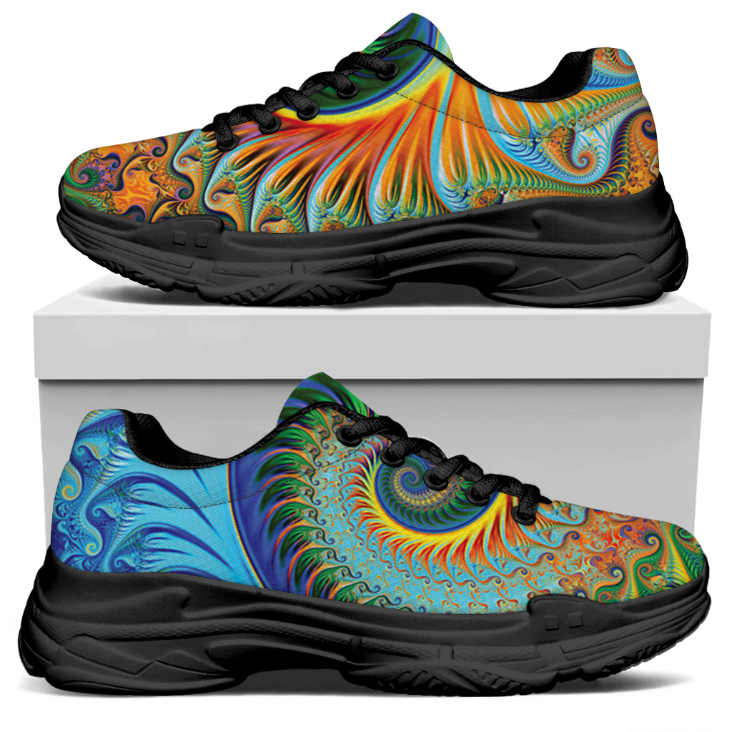 Trippy Fractal Print Black Chunky Shoes