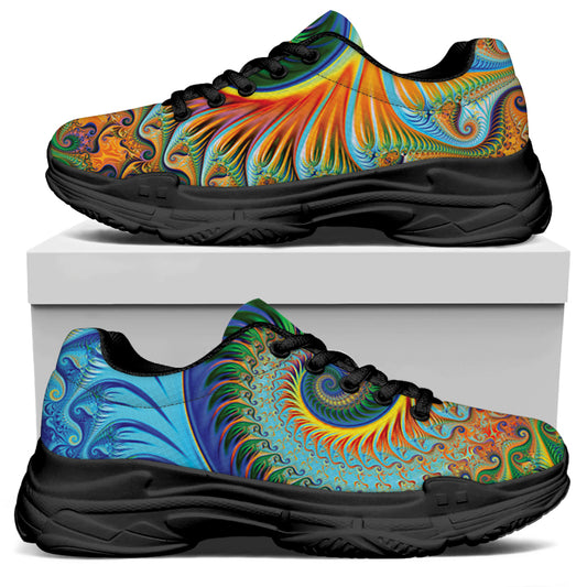 Trippy Fractal Print Black Chunky Shoes