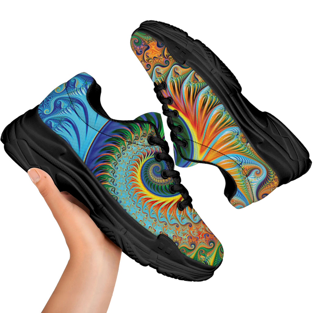 Trippy Fractal Print Black Chunky Shoes