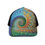 Trippy Fractal Print Black Mesh Trucker Cap