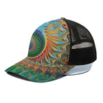Trippy Fractal Print Black Mesh Trucker Cap