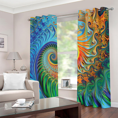 Trippy Fractal Print Blackout Grommet Curtains