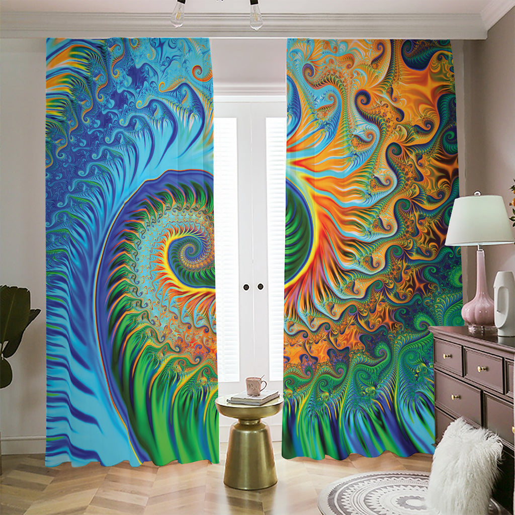 Trippy Fractal Print Blackout Pencil Pleat Curtains