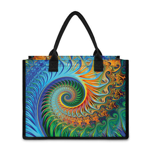 Trippy Fractal Print Canvas Tote Bag