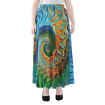 Trippy Fractal Print Chiffon Maxi Skirt