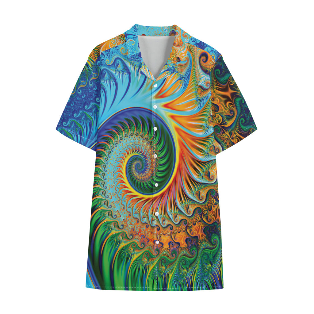 Trippy Fractal Print Cotton Hawaiian Shirt