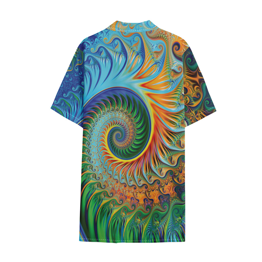 Trippy Fractal Print Cotton Hawaiian Shirt