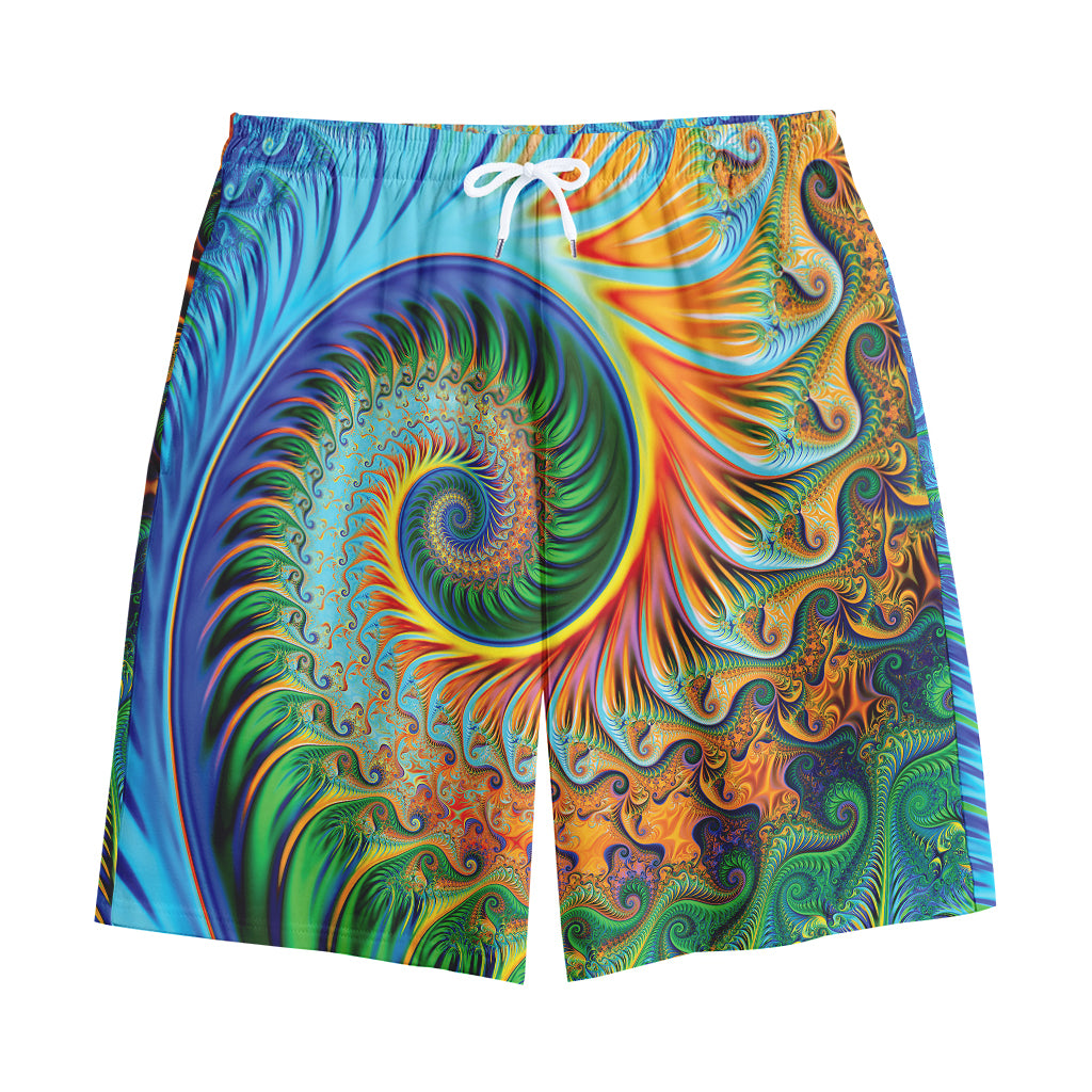 Trippy Fractal Print Cotton Shorts