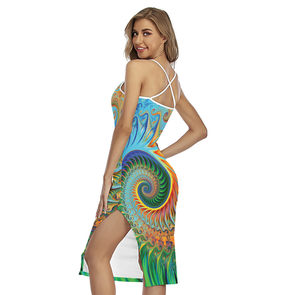 Trippy Fractal Print Cross Back Cami Dress
