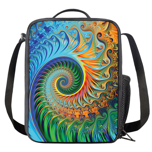 Trippy Fractal Print Crossbody Lunch Bag